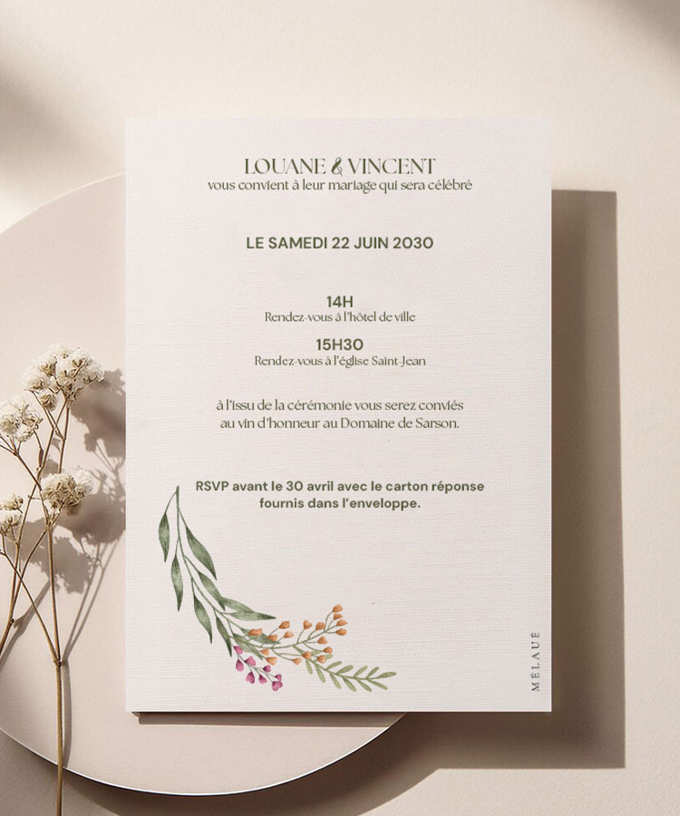 Faire part mariage Couronne Florale