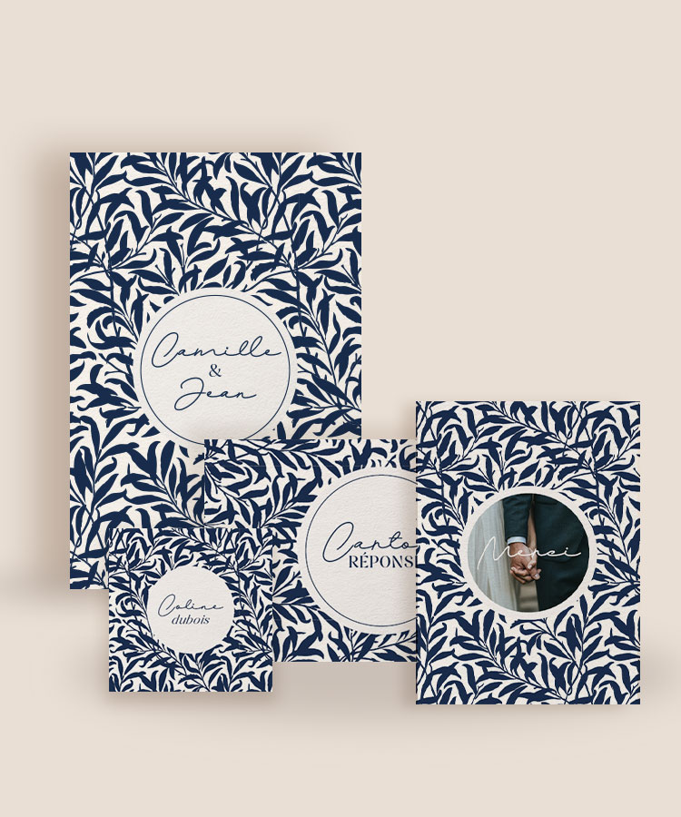 Faire part de mariage Feuillage Azur