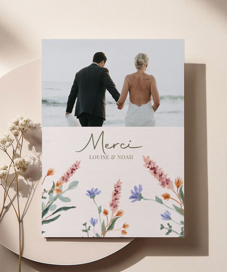 Carte de remerciement mariage Bohème