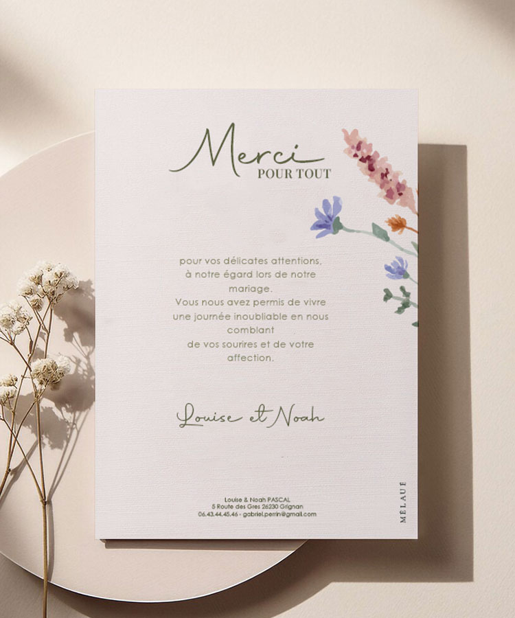 Carte de remerciement mariage Bohème