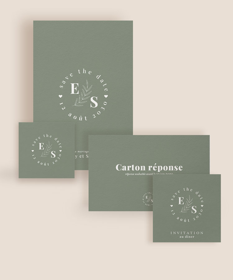 Faire part mariage Simple Sauge