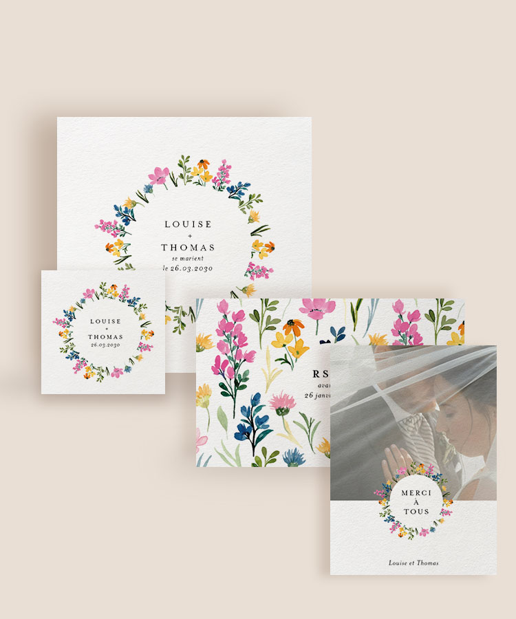 Faire part mariage couronne colorée