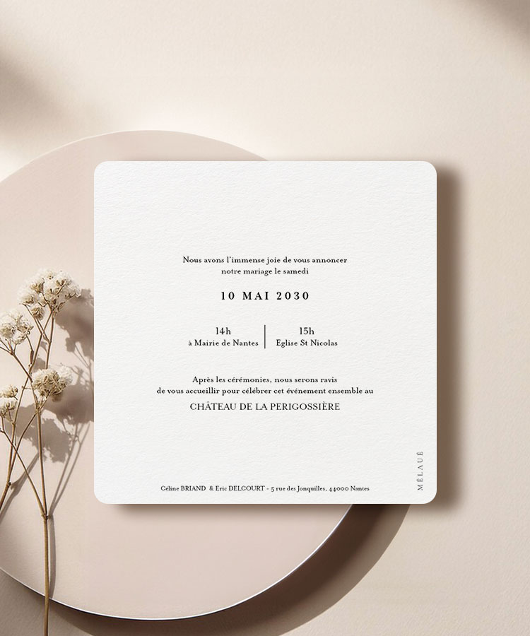 Faire part de mariage initiales florales