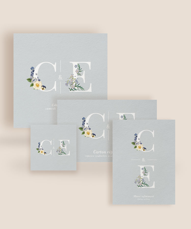 Faire part de mariage initiales florales