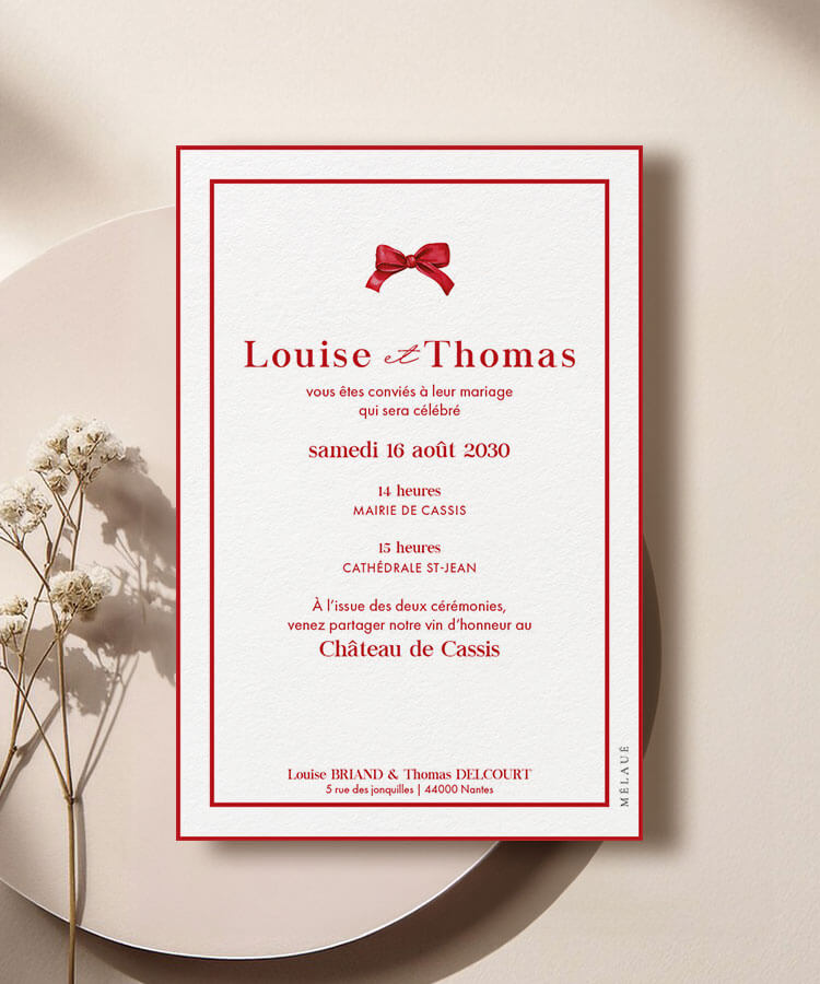 Faire part mariage rouge et blanc