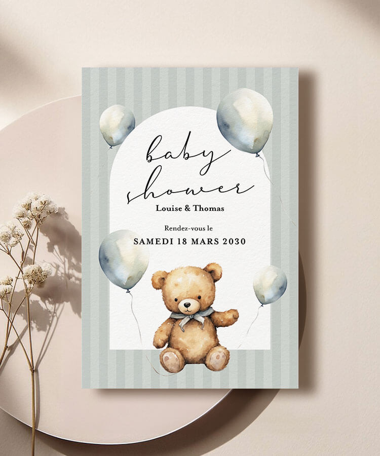 Faire-part baby shower illustration ourson