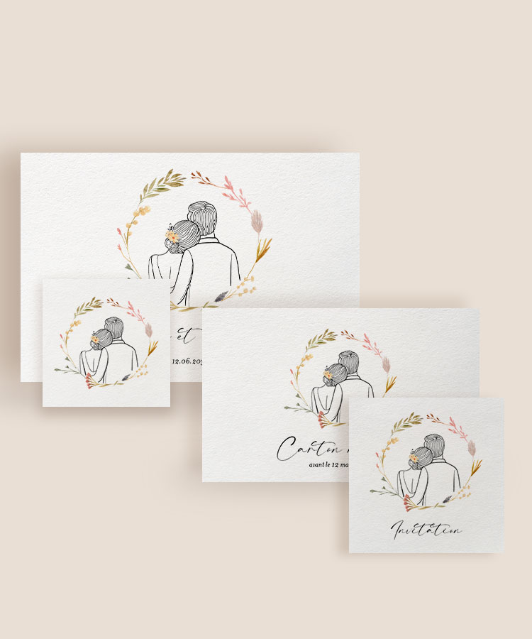 Faire-part mariage couple illustration