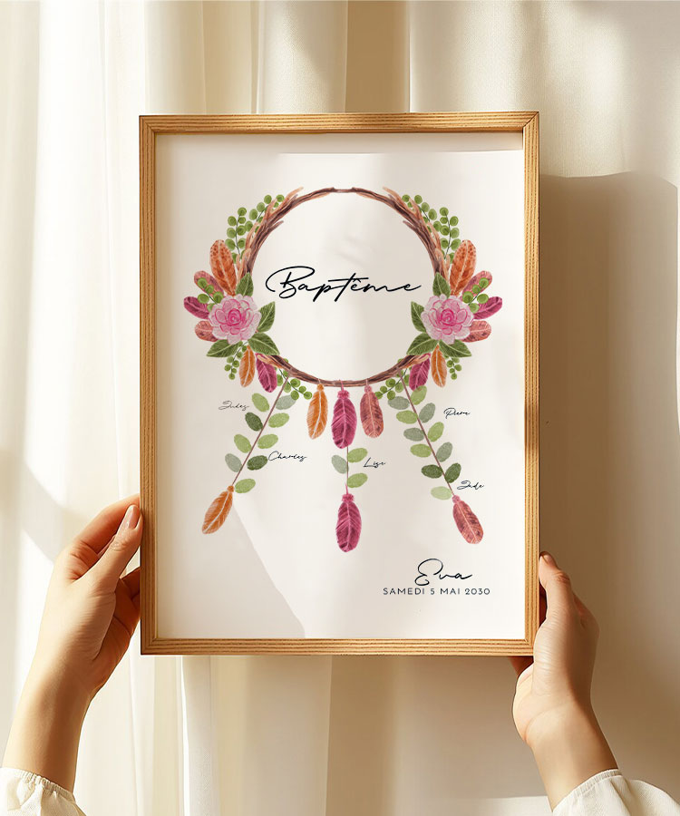 Arbre à empreinte baptême Attrape-rêves