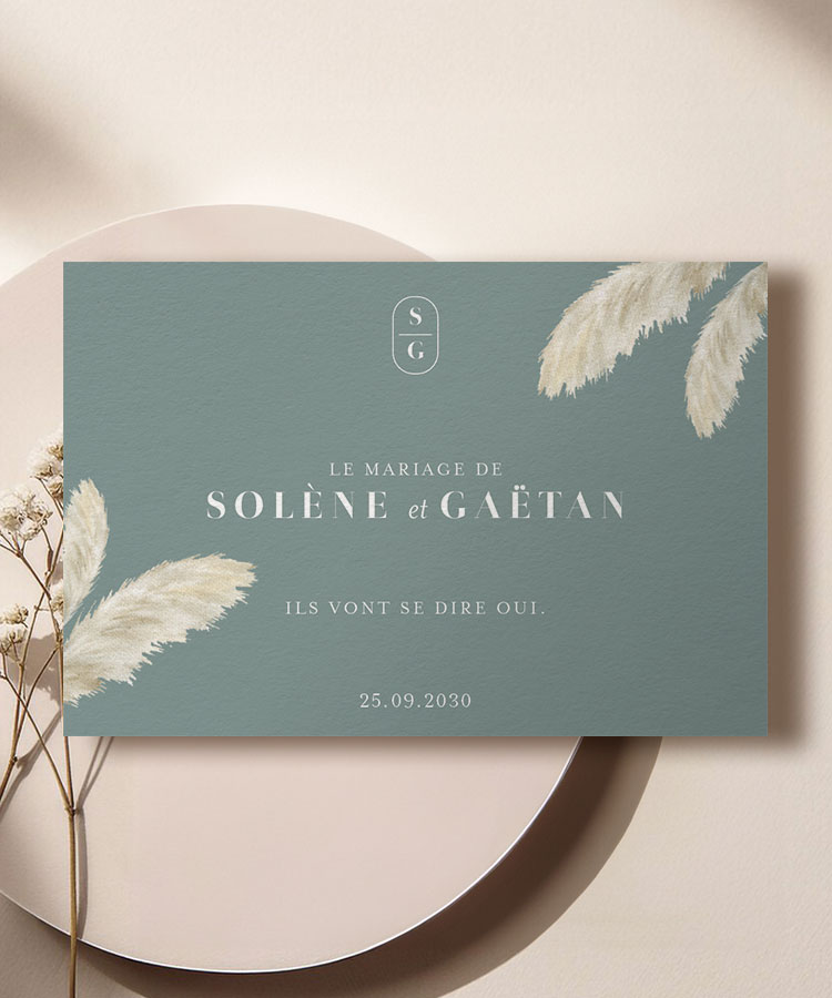 Faire-part de mariage pampa bohème