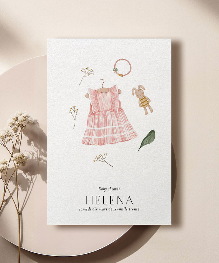 Carte invitation baby shower illustration fille