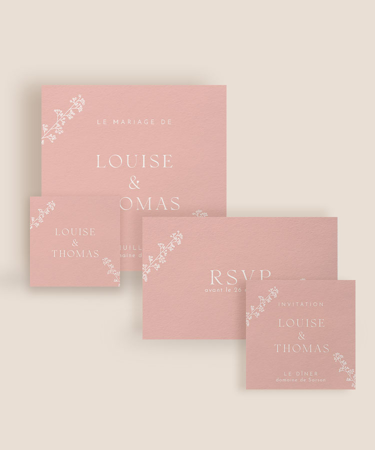 Faire-part de mariage rose poudré