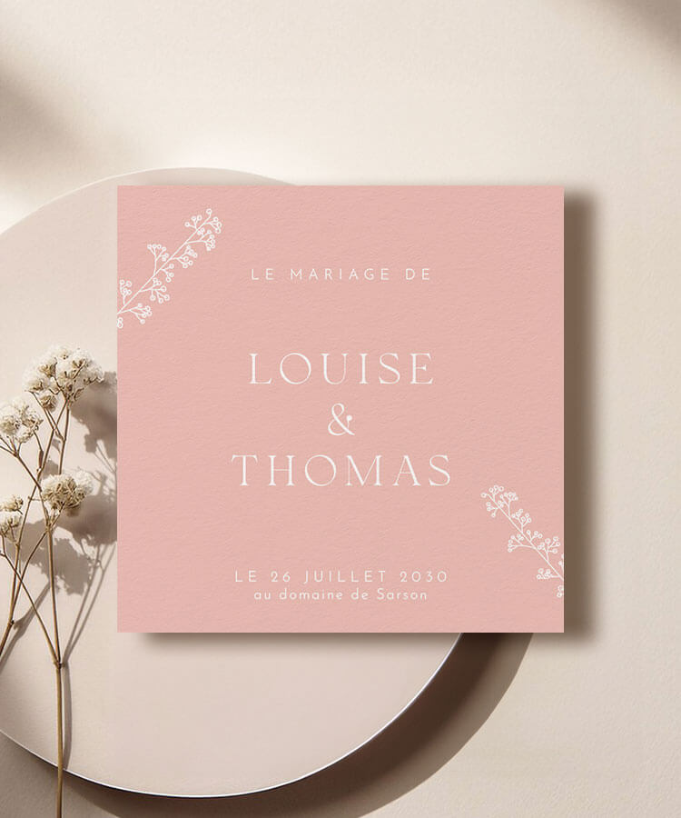 Faire-part de mariage rose poudré
