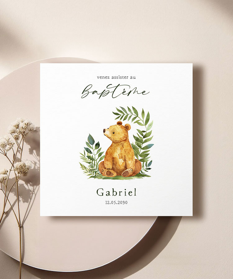 Faire part baptême ourson