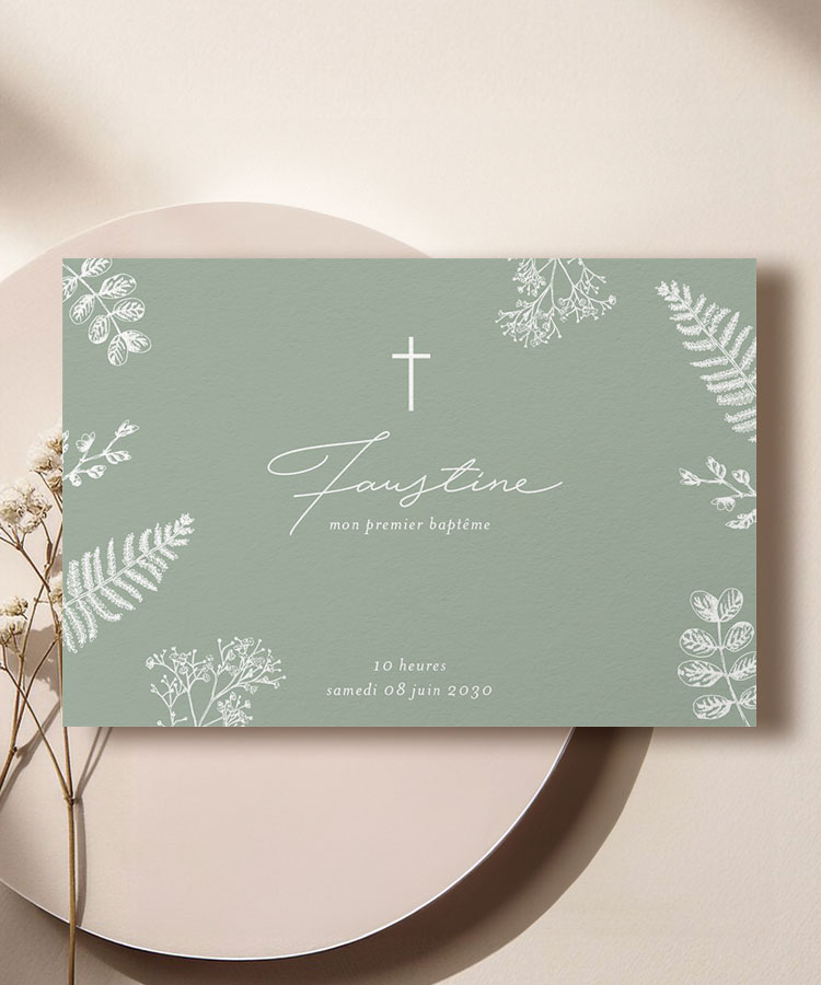 Faire-part baptême sauge