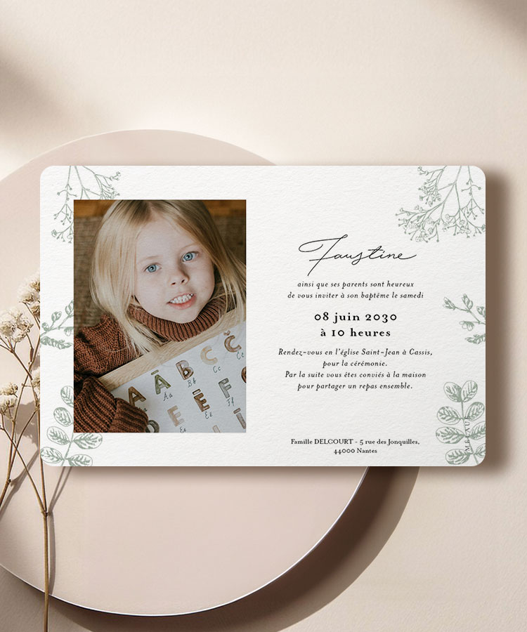 Faire-part baptême sauge