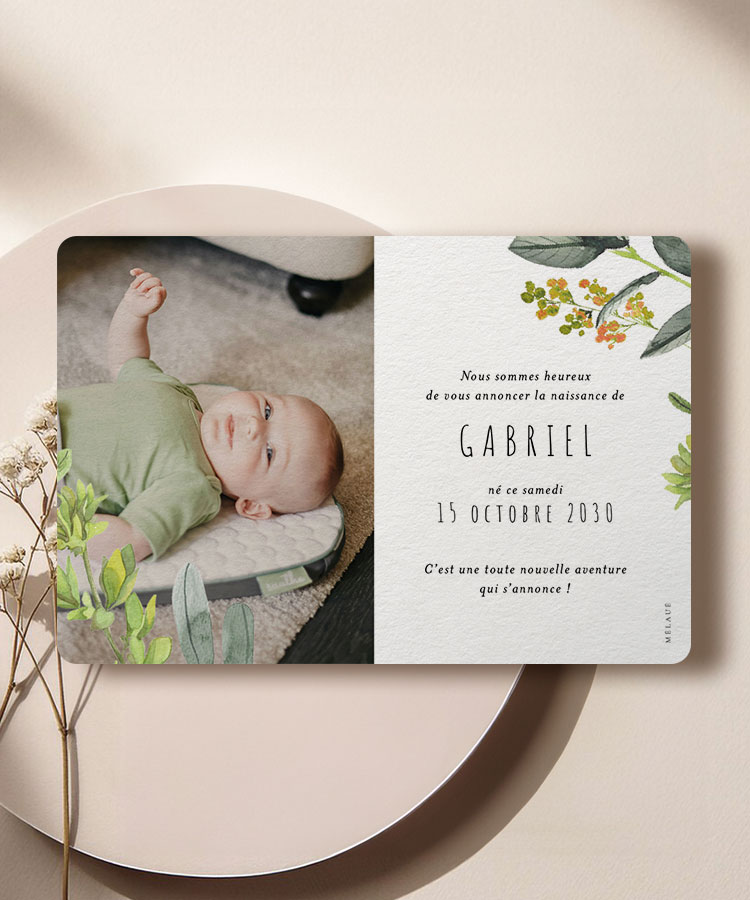 Faire-part naissance kraft feuille
