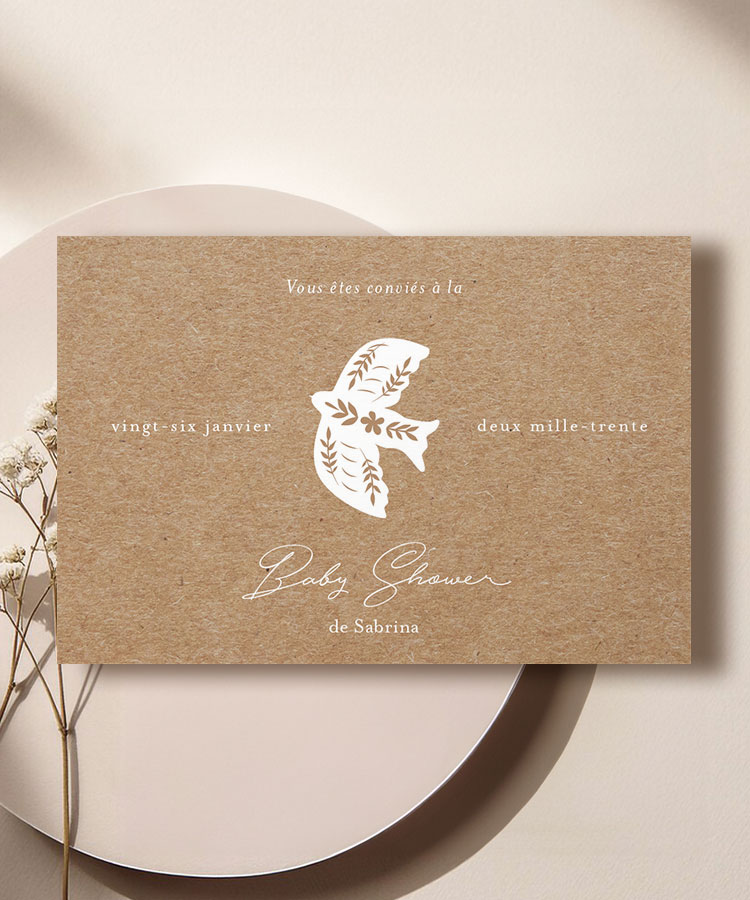 Faire-part babyshower kraft colombe