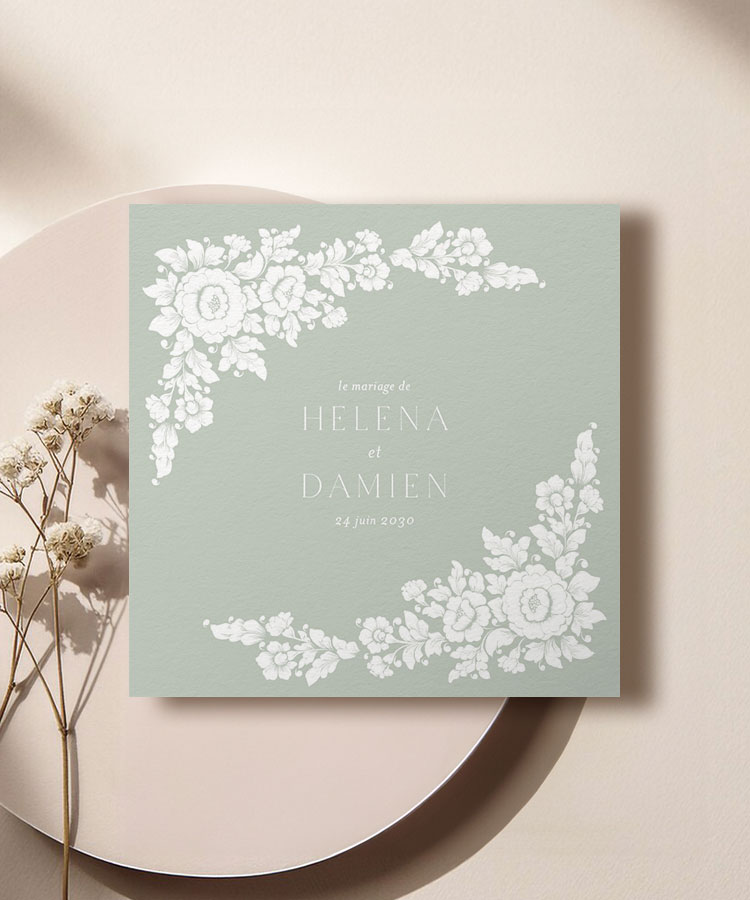 Faire-part mariage ornement bleu