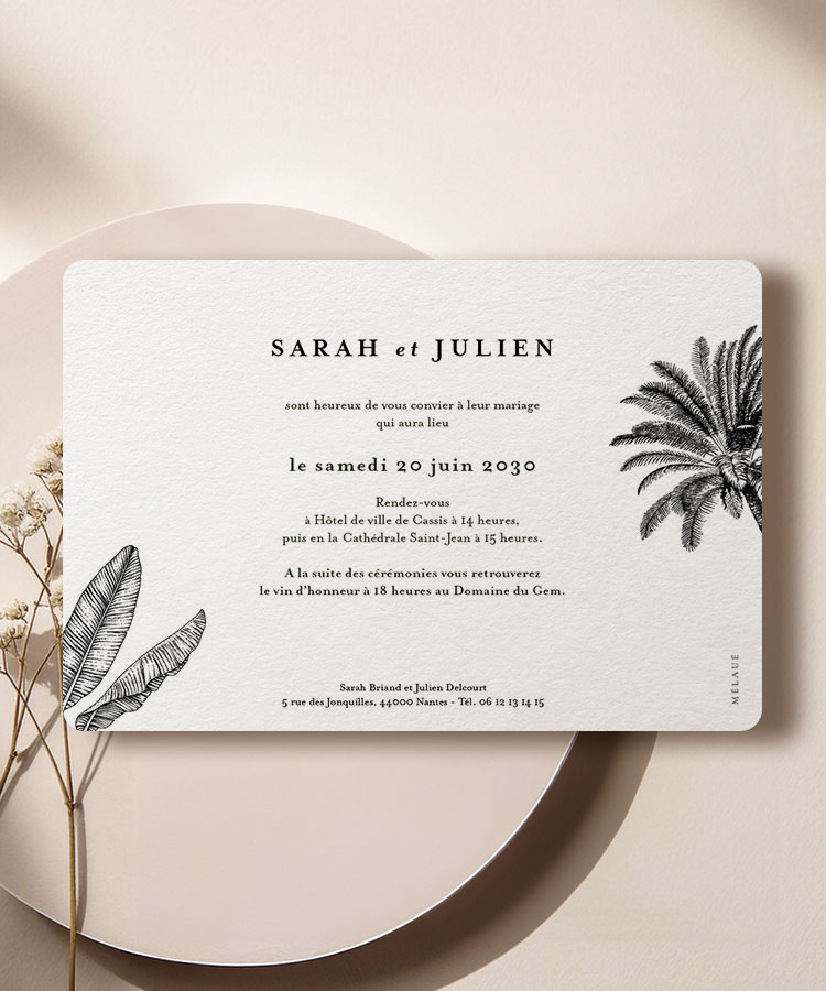 Faire-part mariage palmier