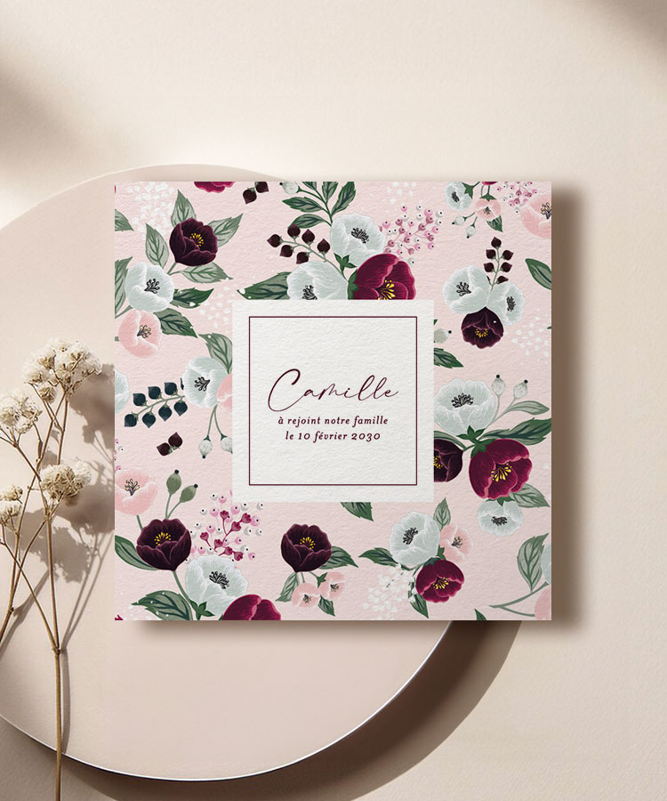 Faire-part de naissance floral bohême vintage