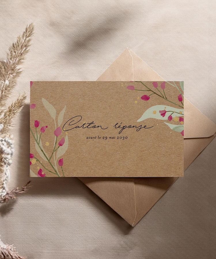 Carton réponse Kraft fleuri