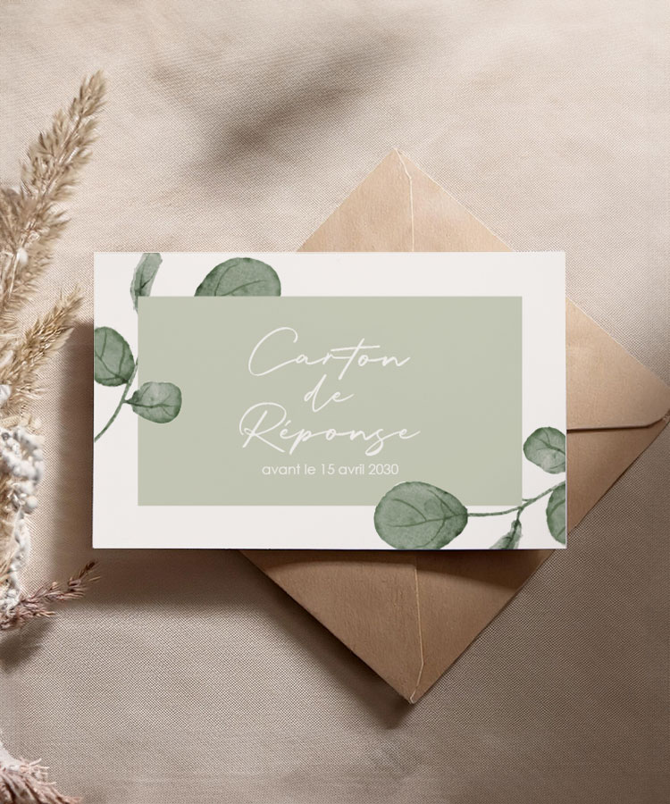 Carton réponse mariage Eucalyptus