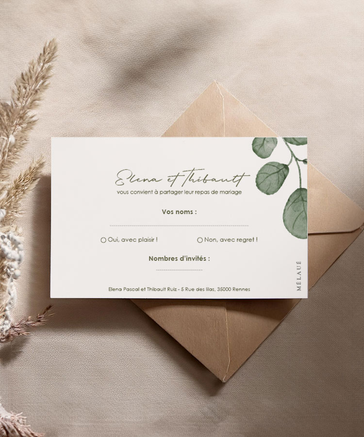 Carton réponse mariage Eucalyptus